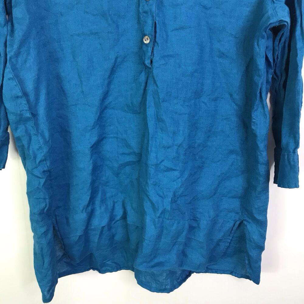 J Jill Shirt Womens M Love Linen Tunic Longline Button Front Royal Blue Light - Picture 6 of 8